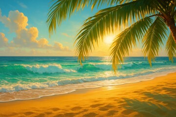 Fototapeta premium Tropical beach sunset serenity.