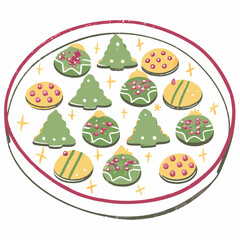 Festive Christmas Cookies Decorated with Colorful Icing on a Plate Representing Holiday Cheer and Celebrations