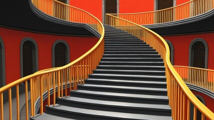 Obraz premium Elegant Spiral Staircase: A captivating interior perspective of a grand spiral staircase. The architectural marvel showcases smooth curves, intricate railings.