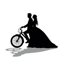 Couple riding bicycle silhouette, black, wedding, invitation design