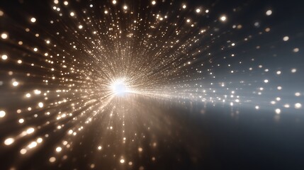 Abstract luminous tunnel effect, sparkling light trails and reflection