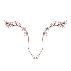 Brown line art floral branches, symmetrical design, for wedding invitations