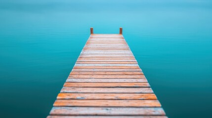 Fototapeta premium Serene Wooden Pier Extending into Calm Turquoise Water Landscape