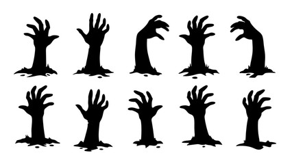 set of halloween zombie hands silhouette vector