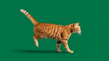 Ginger tabby cat running against green background