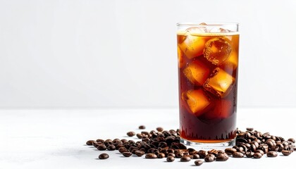 Refreshing Iced Coffee Drink in Glass with Coffee Beans Perfect for Summer