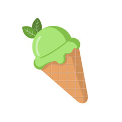 Green Ice Cream On Cone