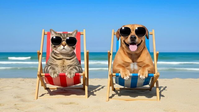 Relaxing animals beach day