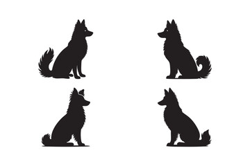 Fluffy Dog Silhouette Collection, Sitting Dog Vector Set.