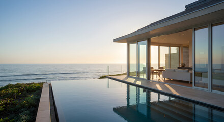 Oceanfront Estate With Infinity Pool And Modern Architecture at Sunset