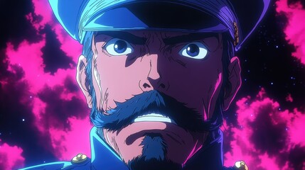 Close-up portrait of a stern, military figure.