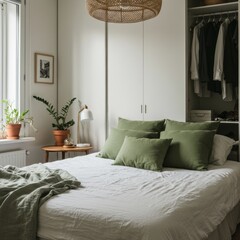 Interior of a modern bedroom with bed