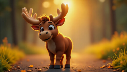 AI-generated images of a storybook character, 3D animation-style, a cute, playful baby Moose