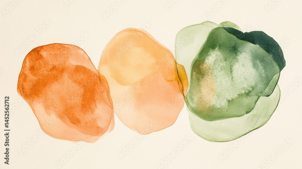 Poster colorful abstract shapes in green and brown tones create a blend of smooth textures and soothing col
