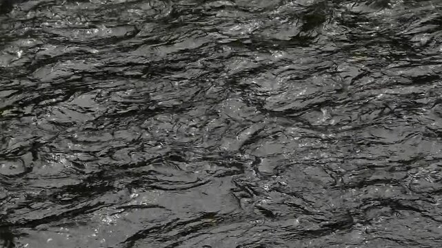 detail of fast flowing dark water with light reflections