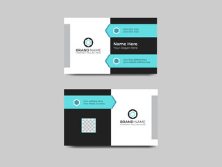 Fototapeta premium Modern Corporate Business Card Design Double-sided Vector templates in 4 Colors Abstract, Creative, and Business Card Design- Cyan, Teal, Gray & Black Horizontal Layout, Print ready