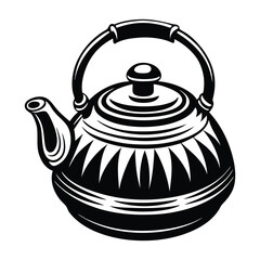 Tea pot with steam logo design concept, Teapot Silhouette Vector, Elegant teapot silhouette vector