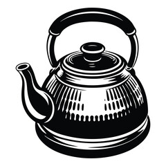 Tea pot with steam logo design concept, Teapot Silhouette Vector, Elegant teapot silhouette vector