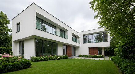 Fototapeta premium Exquisite Modern Residence Set Amidst Lush Verdant Landscape Design