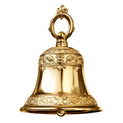 A decorative, golden bell with intricate details and a ring
