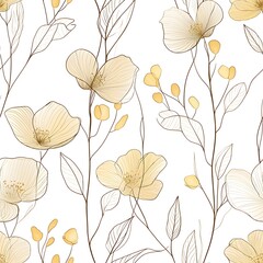Delicate floral pattern with pale yellow blossoms on white background.