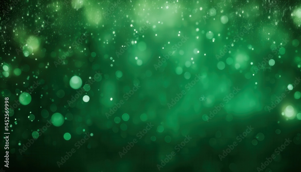 Leinwandbilder green bokeh background with glowing snowflakes and light particles for festive designs, digital bran