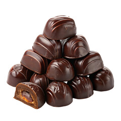 Pile of chocolate covered dates isolated on white background