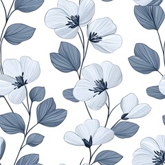 Delicate floral pattern with light blue blossoms and foliage.