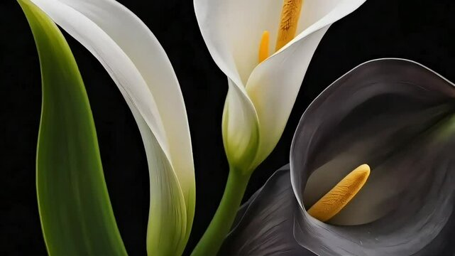 Elegant White Calla Lily: Minimalist Beauty in Classic Black Background