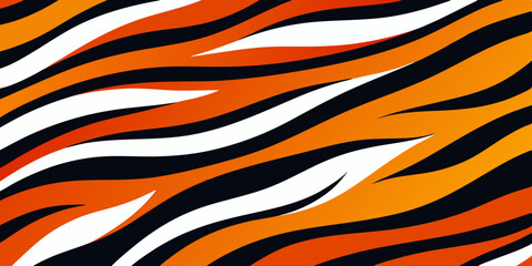 Abstract Orange Black White Tiger Stripes Seamless Pattern Background