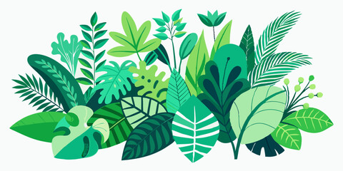 Vibrant Green Tropical Leaves and Plants Illustration