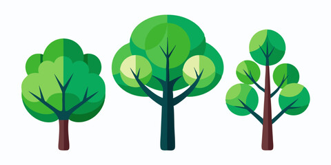 Three Simple Green Trees Flat Design Illustration