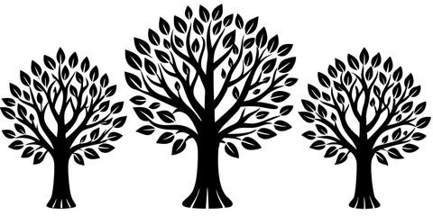 Obraz premium Three Stylized Black Trees on White Background Illustration