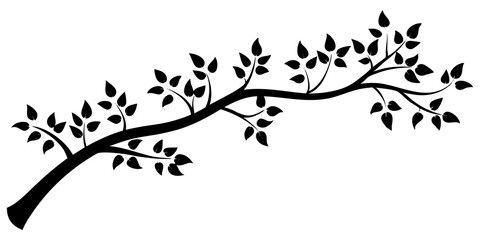 Black Silhouette of a Tree Branch with Leaves