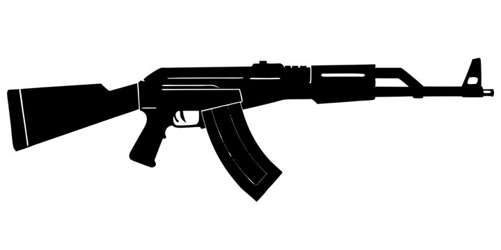 Black Silhouette of an AK 47 Assault Rifle Weapon