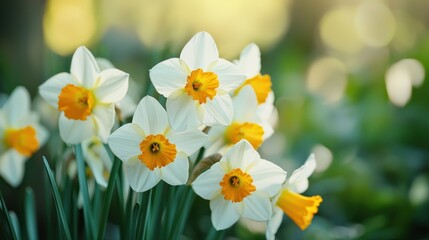 Fototapeta premium Soft white and yellow daffodils in the spring.