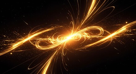 Golden Photon Trail Across Stars
An abstract digital background with golden photon trails racing through a deep starfield, creating twisting ribbons of light against a dark cosmic backdrop