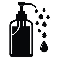 Flat Black Vector Silhouette of Hand Sanitizer Bottle with Dispenser for Hygiene, Disinfection, and Health Safety on White Background
