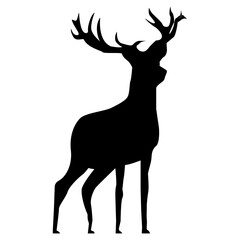 Deer silhouette editable vector isolated over white background.Graceful deer silhouette element eps10 for designs.Deer symbol vector for fantasy art and wildlife related projects.Antler buck icon.