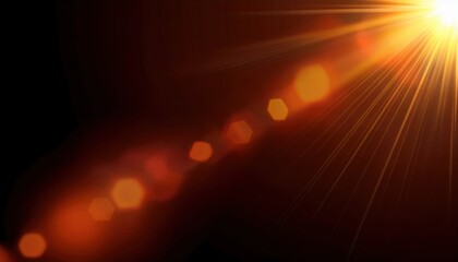  intense orange sunburst with lens flare and hexagonal bokeh for web backgrounds, print graphics, digital branding, or motion design overlays
