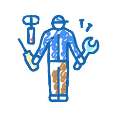 handyman worker icon doodle illustration