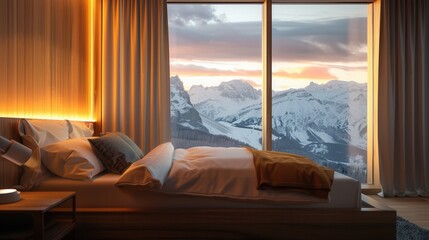 window, home, room, winter, sky, bed, sun, nature, snow, hotel, house, bedroom
