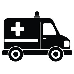 Black Silhouette of Ambulance Icon in Flat Vector Style for Medical Emergency Transport, Health Services, Hospital Aid, and Healthcare Graphic Design Use