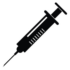 Flat Black Vector Silhouette of Syringe Injection Needle for Medical Use, Vaccination, Health Treatment, and Immunization on White Background