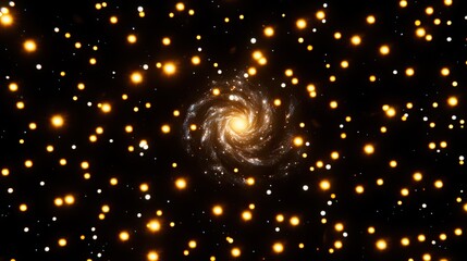A spiral galaxy shines surrounded by myriad distant stars