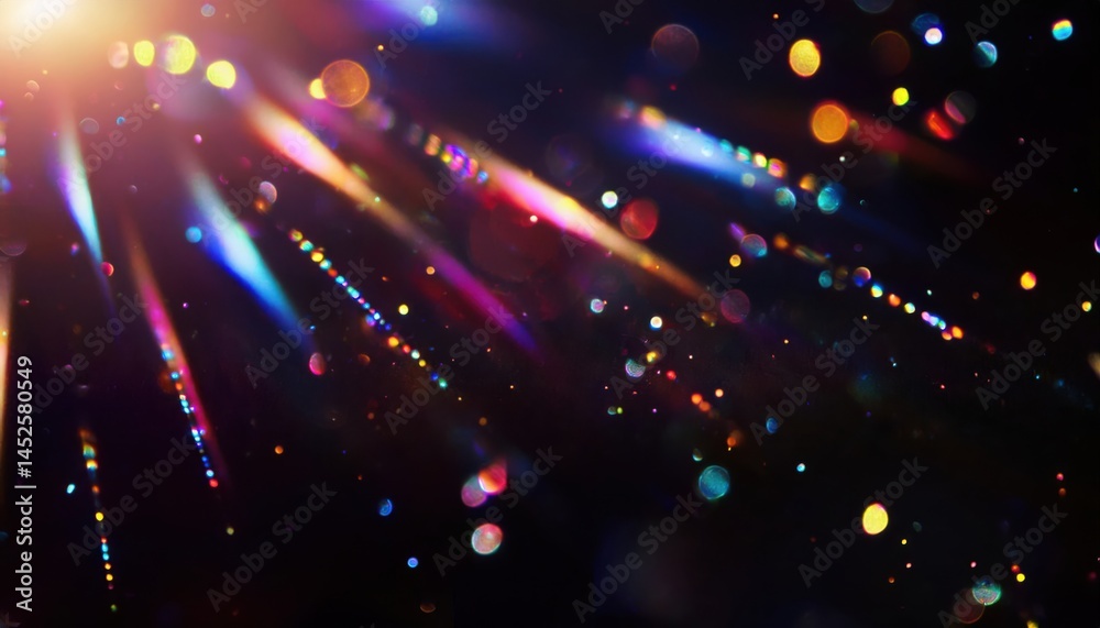 Poster colorful light streaks and bokeh sparkles abstract background for digital design, branding visuals, 