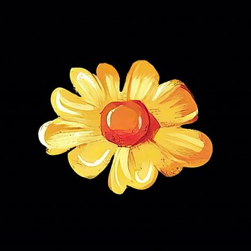 Cute Yellow Flower with Puffy Center and Simple Petals on Black Background