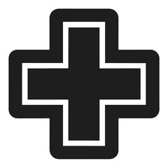 Obraz premium Flat Black Vector Silhouette of Medical Cross Sign Representing Healthcare, First Aid, and Emergency Services on White Background