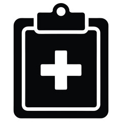 Fototapeta premium Flat Black Vector Silhouette of Medical Cross Sign Representing Healthcare, First Aid, and Emergency Services on White Background.