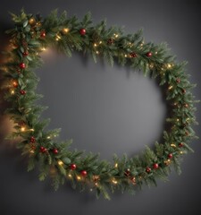 Fototapeta premium Elegant evergreen garland with twinkling lights forms a continuous Christmas border , twinkling, spruce